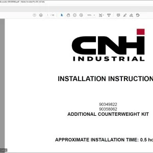 CNH Additional Counterweight Kit CX26C CX30C E26C E30C Mini Excavator Installation Instructions Manual 90358066