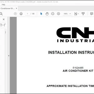 CNH Air Conditioner Kit 721G 821G 921G W170D W190D Wheel Loader Installation Instructions Manual 51625094 - PDF