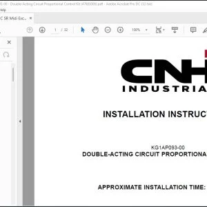 CNH CX75C SR Midi Excavator Double-Acting Circuit Proportional Control Kit Installation Instructions Manual 47683006 - PDF
