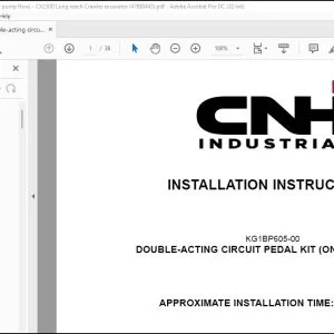 CNH Double-acting circuit pedal kit (one pump flow) CX250D Long reach Crawler excavator Installation Instructions Manual 47880445