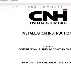 CNH Fourth Spool Plumbing Conversion ZB-XR 521G W110 D Wheel Loader Installation Instructions Manual 51550830 - PDF DOWNLOAD