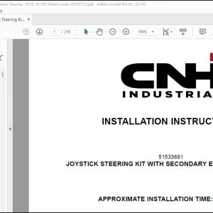 CNH Joystick Steering Kit with Secondary Electric Steering 521G W110D Wheel Loader Installation Instructions Manual 51533751 - PDF DOWNLOAD