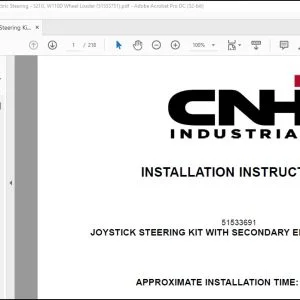 CNH Joystick Steering Kit with Secondary Electric Steering 521G W110D Wheel Loader Installation Instructions Manual 51533751