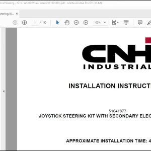 CNH Joystick Steering Kit with Secondary Electrical Steering 621G W130D Wheel Loader Installation Instructions Manual 51641891