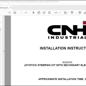 CNH Joystick Steering Kit with Secondary Electrical Steering 821G W190D Wheel Loader Installation Instructions Manual 90359767 - PDF