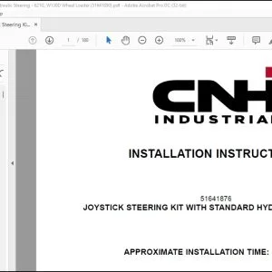 CNH Joystick Steering Kit with Standard Hydraulic Steering 621G W130D Wheel Loader Installation Instructions Manual 51641890