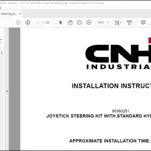 CNH Joystick Steering Kit with Standard Hydraulic Steering 721G W170D Wheel Loader Installation Instructions Manual 90360252 - PDF DOWNLOAD