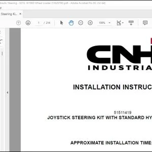 CNH Joystick Steering Kit with Standard Hydraulic Steering 821G W190D Wheel Loader Installation Instructions Manual - PDF