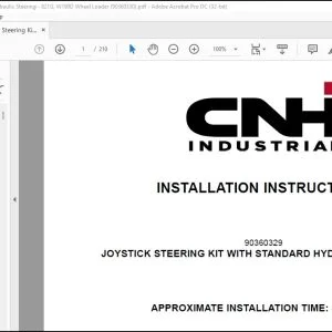 CNH Joystick Steering Kit with Standard Hydraulic Steering 821G W190D Wheel Loader Installation Instructions Manual 90360330
