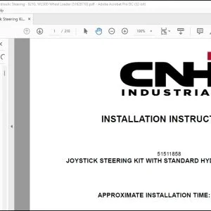 CNH Joystick Steering Kit with Standard Hydraulic Steering 921G W230D Wheel Loader Installation Instructions Manual 51628710