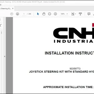 CNH Joystick Steering Kit with Standard Hydraulic Steering 921G W230D Wheel Loader Installation Instructions Manual 90359774