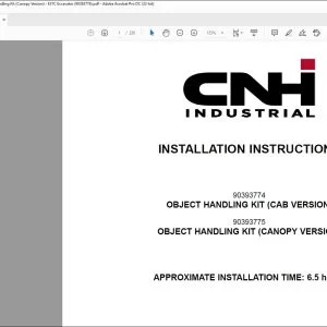 CNH Object Handling Kit (Cab Version) E37C  Object Handling Kit (Canopy Version) E37C Excavator Installation Instructions Manual 90393776
