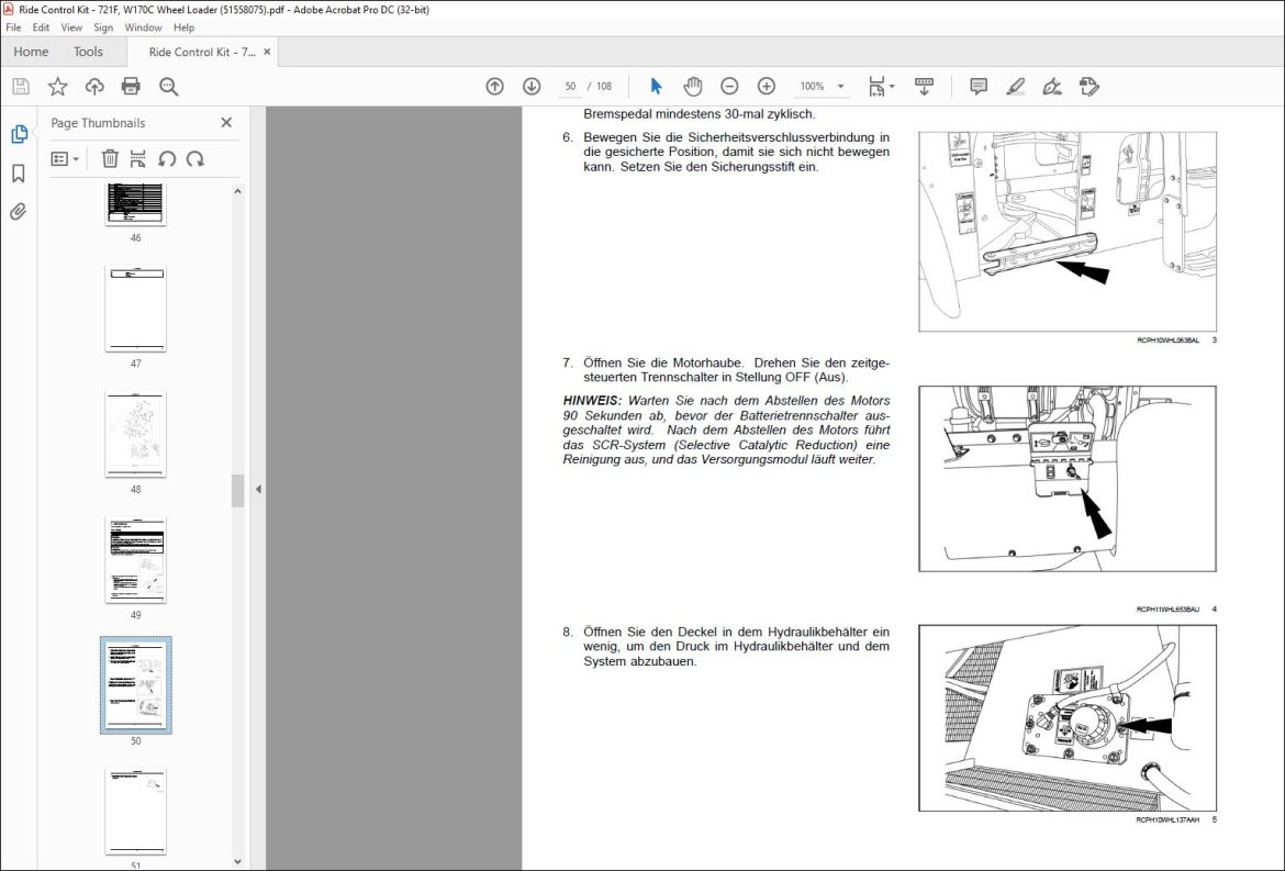 CNH Ride Control Kit 721F W170C Wheel Loader Installation Instructions ...