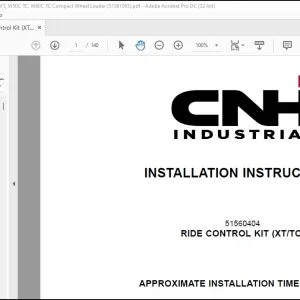 CNH Ride Control Kit (XT-TC) 121F XT 21F XT W50C TC W60C TC Compact Wheel Loader Installation Instructions Manual 51561065