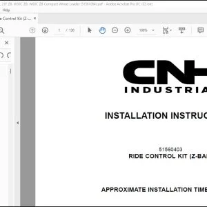 CNH Ride Control Kit (Z-Bar) 121F ZB 21F ZB W50C ZB W60C ZB Compact Wheel Loader Installation Instructions Manual 51561064