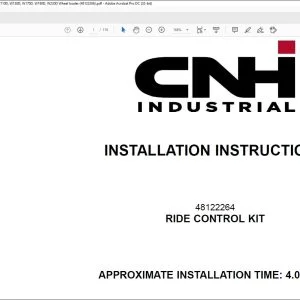 CNH Ride control kit 921F 521G 621G 721G 821G 921G W230C W110D W130D W170D W190D W230D Wheel loader Installation Instructions Manual 48122266