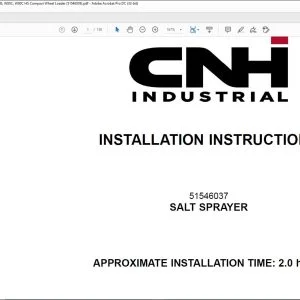 CNH Salt Sprayer 221F HS 221F STD 321F HS 321F STD W70C W70C HS W80C W80C HS Compact Wheel Loader Installation Instructions Manual 51546039