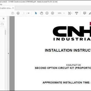 CNH Second option circuit kit (proportional control) CX160D Crawler excavator Installation Instructions Manual 47891694 - PDF DOWNLOAD