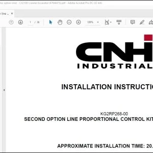 CNH Second option line proportional control kit (plus option one) CX210D Crawler Excavator Installation Instructions Manual