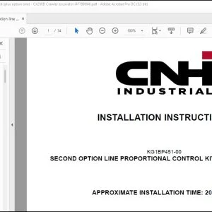 CNH Second option line proportional control kit (plus option one) CX250D Crawler excavator Installation Instructions Manual - PDF