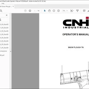 CNH Snow Plough TN for Compact Wheel Loader Operator's Manual 51552839 - PDF DOWNLOAD