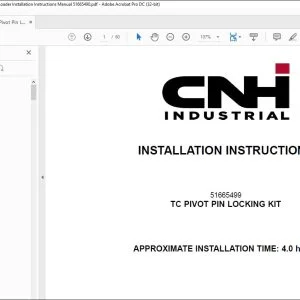 CNH TC Pivot Pin Locking Kit Backhoe Loader Installation Instructions Manual 51665490 - PDF DOWNLOAD