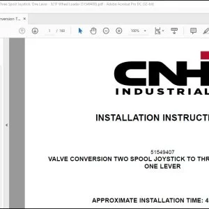 CNH Valve Conversion Two Spool Joystick to Three Spool Joystick One Lever 521F Wheel Loader Installation Instructions Manual 51549408