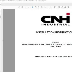 CNH Valve Conversion Two Spool Joystick to Three Spool Joystick One Lever 621F W130C Wheel Loader Installation Instructions Manual 51549420