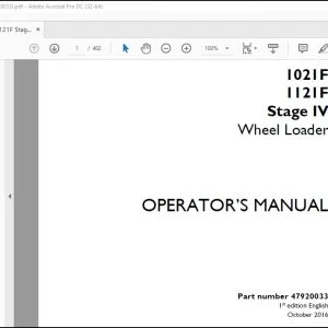 Case 1021F 1121F Stage IV Wheel Loader Operator's Manual 47920033 - PDF DOWNLOAD