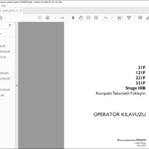 Case 21F 121F 221F 321F Stage IIIB Kompakt Tekerlekli Yükleyici OPERATÖR KILAVUZU 47954670 - PDF DOWNLOAD