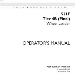 Case 521F Tier 4B (Final) Wheel Loader Operator's Manual 47900211 - PDF DOWNLOAD