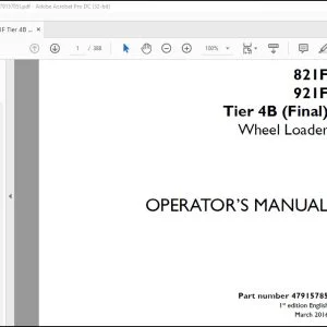 Case 821F 921F Tier 4B (Final) Wheel Loader Operator's Manual 47915785  - PDF DOWNLOAD
