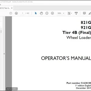 Case 821G 921G Tier 4B (Final) Wheel Loader Operator's Manual 51638100 - PDF DOWNLOAD