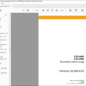 Case CX160D CX180D Excavadora sobre oruga Manual de Servicio 47961304 - PDF DOWNLOAD