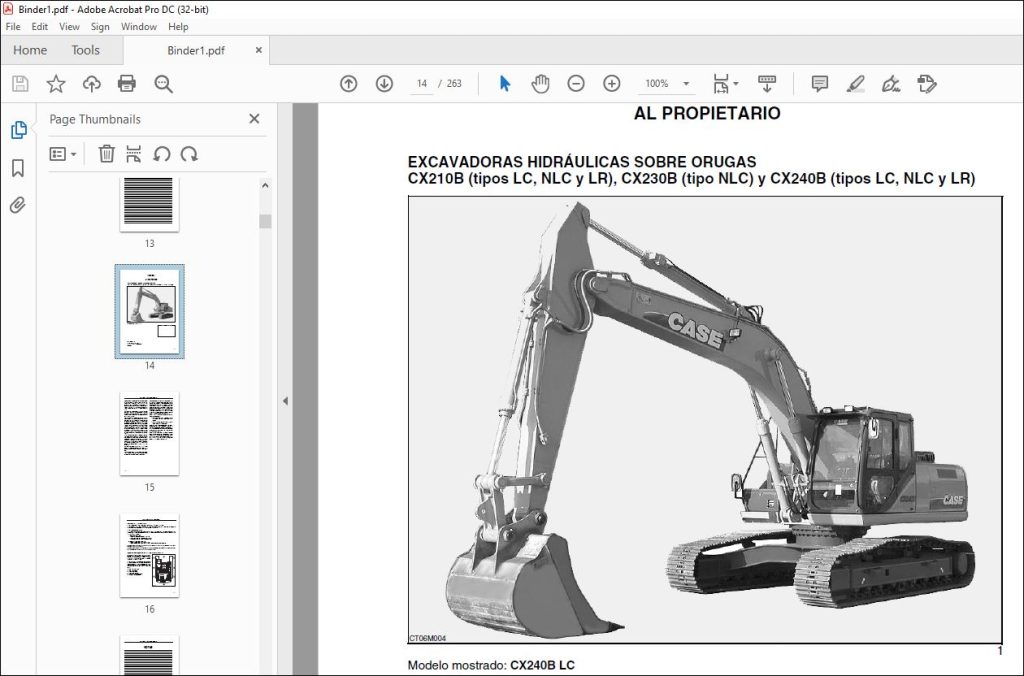 Case CX210B CX230B CX240B Excavadoras Sobre Orugas Manual Del Operador ...