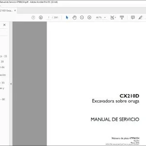 Case CX210D Excavadora sobre oruga Manual de Servicio 47996234 - PDF DOWNLOAD