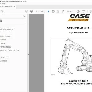 Case CX235C SR Tier 4 Escavadora Sobre Orugas Service Manual 47362632 - PDF DOWNLOAD