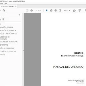 Case CX250D Excavadora sobre oruga Manual del Operario 48073534 Digital PDF Download