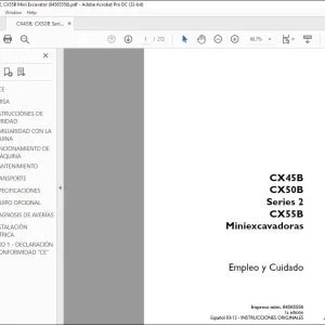 Case CX45B CX50B Series 2 CX55B Miniexcavadoras Empleo y Cuidado 84565556 - PDF DOWNLOAD