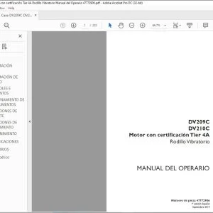 Case DV209C DV210C Motor con certificación Tier 4A Rodillo Vibratorio Manual del Operario 47772906 - PDF DOWNLOAD