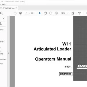 Case W11 Articulated Loader Operators Manual 9-6011 - PDF DOWNLOAD