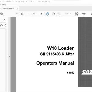 Case W18 Loader Operators Manual 9-4852 - PDF DOWNLOAD