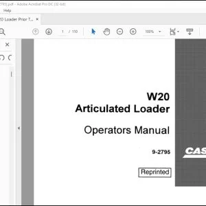 Operator Manual for Case W20 Articulated Loader (9-2795) PDF