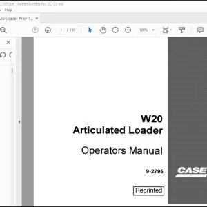 Case W20 Articulated Loader Operators Manual 9-2795 - PDF DOWNLOAD