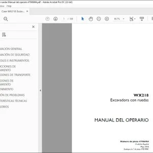 Case WX218 Excavadora con ruedas Manual del operario 47986984 - PDF DOWNLOAD