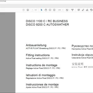 Claas Mowers DISCO 1100 C  RC BUSINESS  9200 C AUTOSWATHER Active Float setting DISCO F  FC  FRC Fitting Instructions Manual_DE_EN_FR_ES_IT_RU