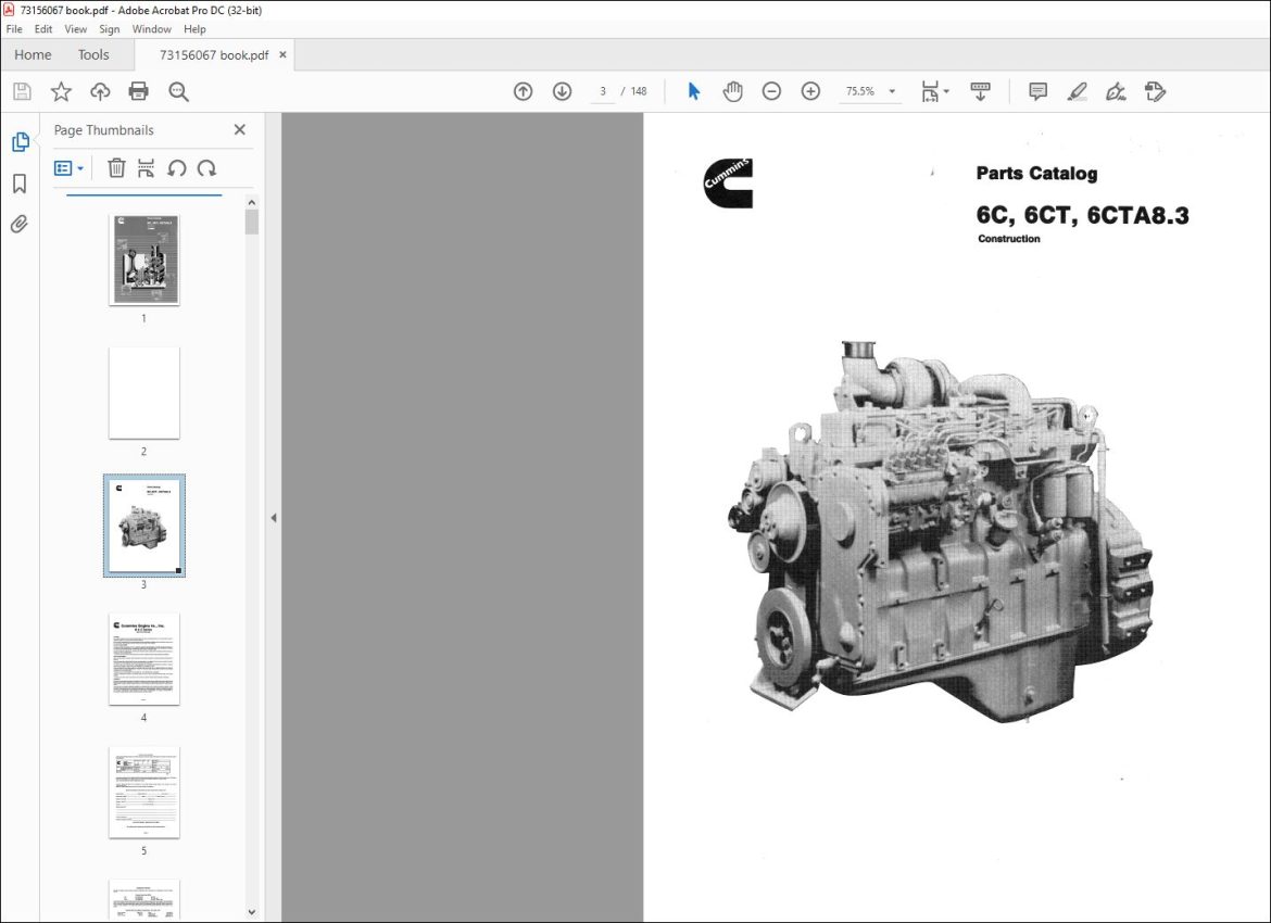 Cummins 6c 6ct 6cta8 3 Parts Catalog Manual 73156067 Pdf Download