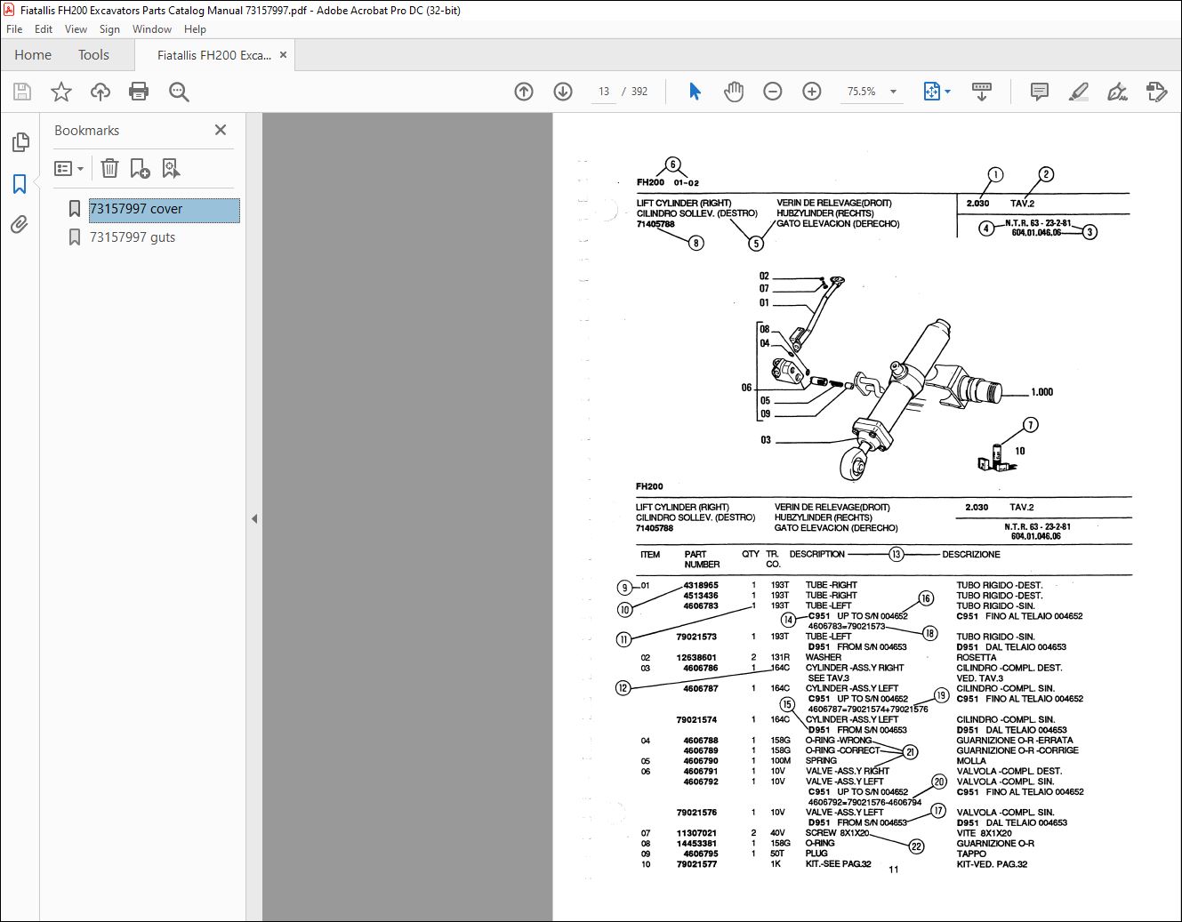 Fiatallis FH200 Excavators Parts Catalog Manual 73157997 - PDF DOWNLOAD ...