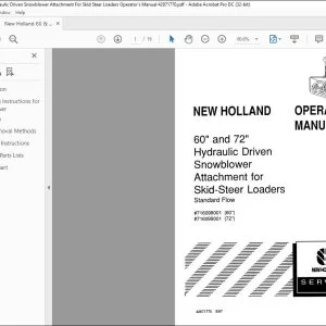 New Holland 60 & 72 Hydraulic Driven Snowblower Attachment For Skid Steer Loaders Operator's Manual 42871770 - PDF DOWNLOAD