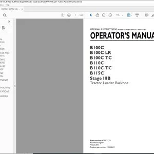 New Holland B100C B100C LR B100C TC B110C B110C TC B115C Stage IIIB Tractor Loader Backhoe Operator's Manual 47987179 - PDF DOWNLOAD